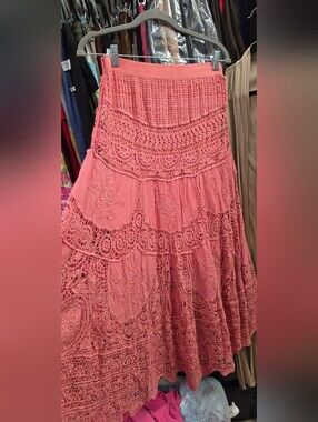 Women’s Coral Crochet Tiered Maxi Skirt & Matching Top. 2pc
